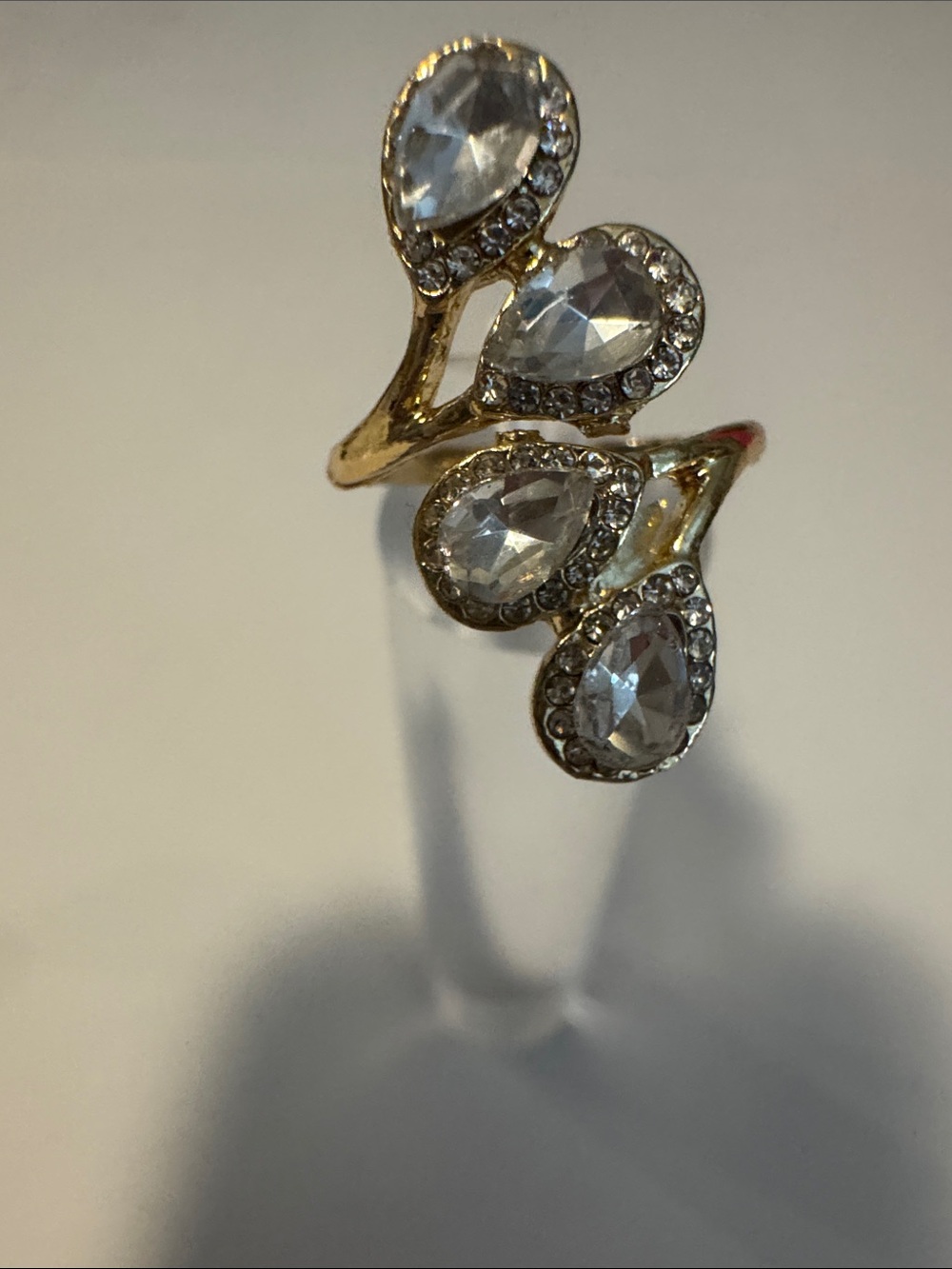 Gold-Tone Teardrop Crystal Cluster Ring - Clear